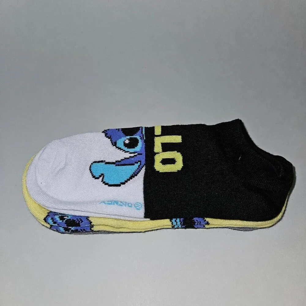 NEW 3 Pairs Disney Stitch No Show Socks Womens Shoe Size 4-10 Alien Gray Yellow